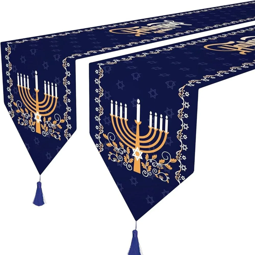 2 Pack Hanukkah Table Runner -12 x71 Jewish Chanukah Table Decoration with Tasse